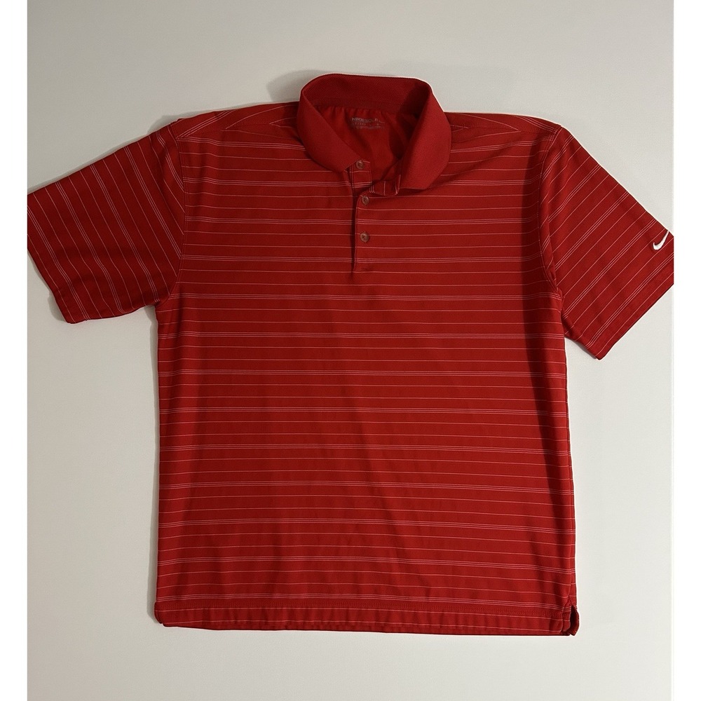 Nike Golf‎ Dri‑FIT Men's Red Striped Polo Shirt Size Large